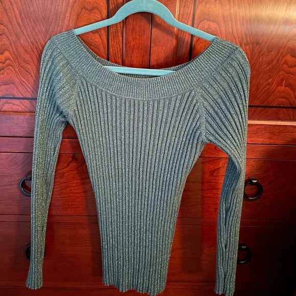 Light teal sparkly stretchy women’s top, size L - Picture 1 of 3